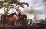 George Stubbs Mares and Foals in a River Landscape Sweden oil painting artist